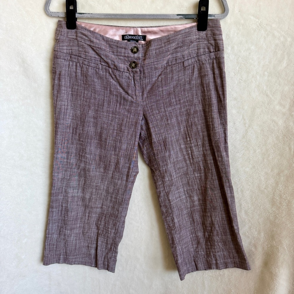 Stooshy Womens Mauve Brown Crosshatch Cropped Capri Pants Y2K Size 7 Juniors